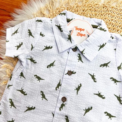 Conj. Camisa Rex's e Bermuda - Branco e Verde Musgo